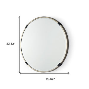 HomeRoots 24" Modern Gold and Black Round Accent Mirror - Sleek Metal Frame for Chic Home Decor Bliss! 607281