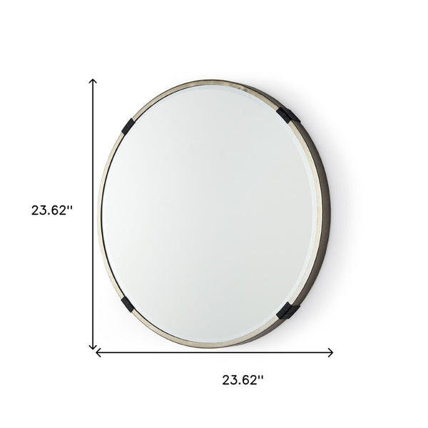 HomeRoots 24" Modern Gold and Black Round Accent Mirror - Sleek Metal Frame for Chic Home Decor Bliss! 607281