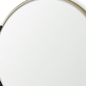 HomeRoots 29" Gold and Black Round Metal Accent Mirror – Modern Chic Design for Living Room, Entryway, or Bath 607282