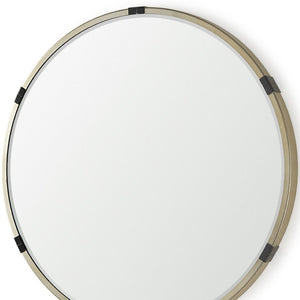 HomeRoots 29" Gold and Black Round Metal Accent Mirror – Modern Chic Design for Living Room, Entryway, or Bath 607282