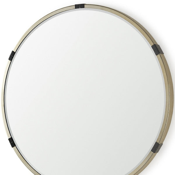 HomeRoots 29" Gold and Black Round Metal Accent Mirror – Modern Chic Design for Living Room, Entryway, or Bath 607282