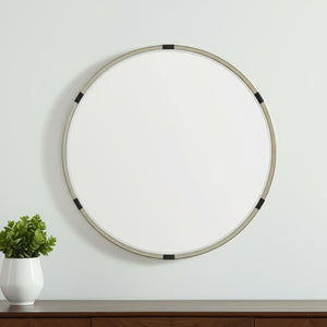 HomeRoots 29" Gold and Black Round Metal Accent Mirror – Modern Chic Design for Living Room, Entryway, or Bath 607282