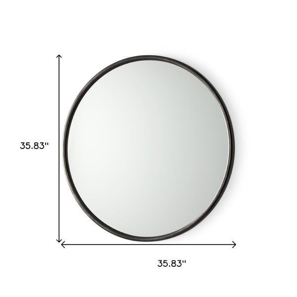 HomeRoots 36" Black Metal Round Framed Accent Mirror – Modern Design, Clear Reflection, Perfect for Any Space 607283