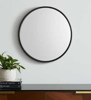 HomeRoots 36" Black Metal Round Framed Accent Mirror – Modern Design, Clear Reflection, Perfect for Any Space 607283