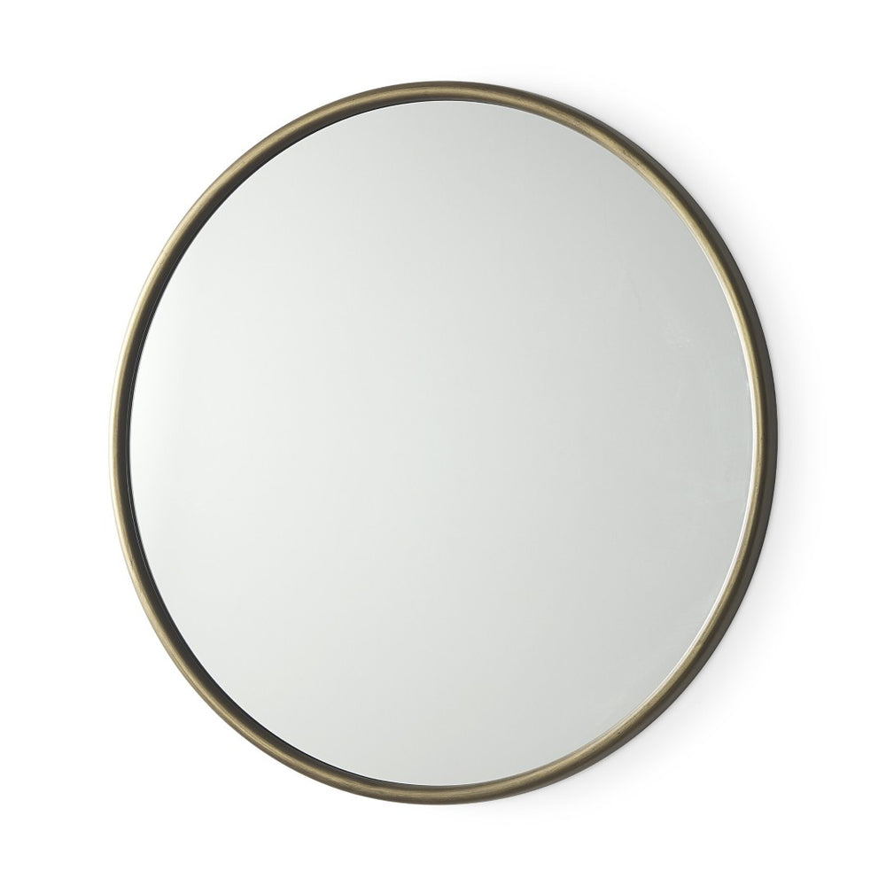 HomeRoots 36" Antiqued Gold Round Metal Framed Accent Mirror - Elevate Any Space with Timeless Elegance 607284