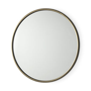 HomeRoots 36" Antiqued Gold Round Metal Framed Accent Mirror - Elevate Any Space with Timeless Elegance 607284