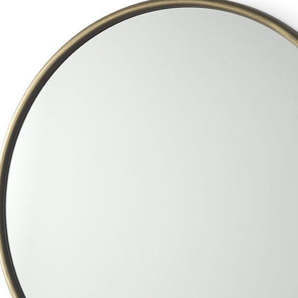 HomeRoots 36" Antiqued Gold Round Metal Framed Accent Mirror - Elevate Any Space with Timeless Elegance 607284