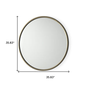 HomeRoots 36" Antiqued Gold Round Metal Framed Accent Mirror - Elevate Any Space with Timeless Elegance 607284