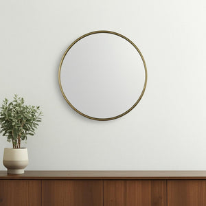 HomeRoots 36" Antiqued Gold Round Metal Framed Accent Mirror - Elevate Any Space with Timeless Elegance 607284