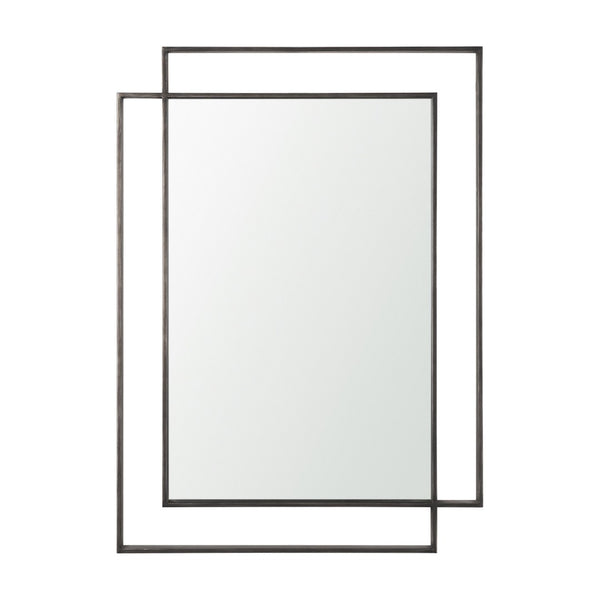 HomeRoots 43" Gray Metal Double Frame Accent Mirror - Modern Geometric Design for Stylish Home Décor Upgrade 607285