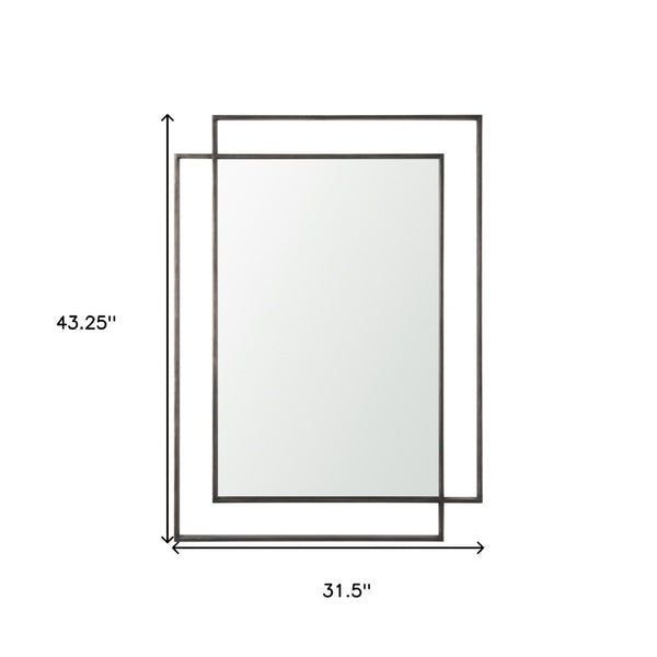 HomeRoots 43" Gray Metal Double Frame Accent Mirror - Modern Geometric Design for Stylish Home Décor Upgrade 607285