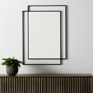 HomeRoots 43" Gray Metal Double Frame Accent Mirror - Modern Geometric Design for Stylish Home Décor Upgrade 607285