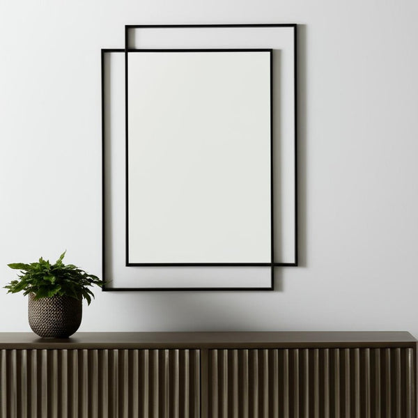 HomeRoots 43" Gray Metal Double Frame Accent Mirror - Modern Geometric Design for Stylish Home Décor Upgrade 607285
