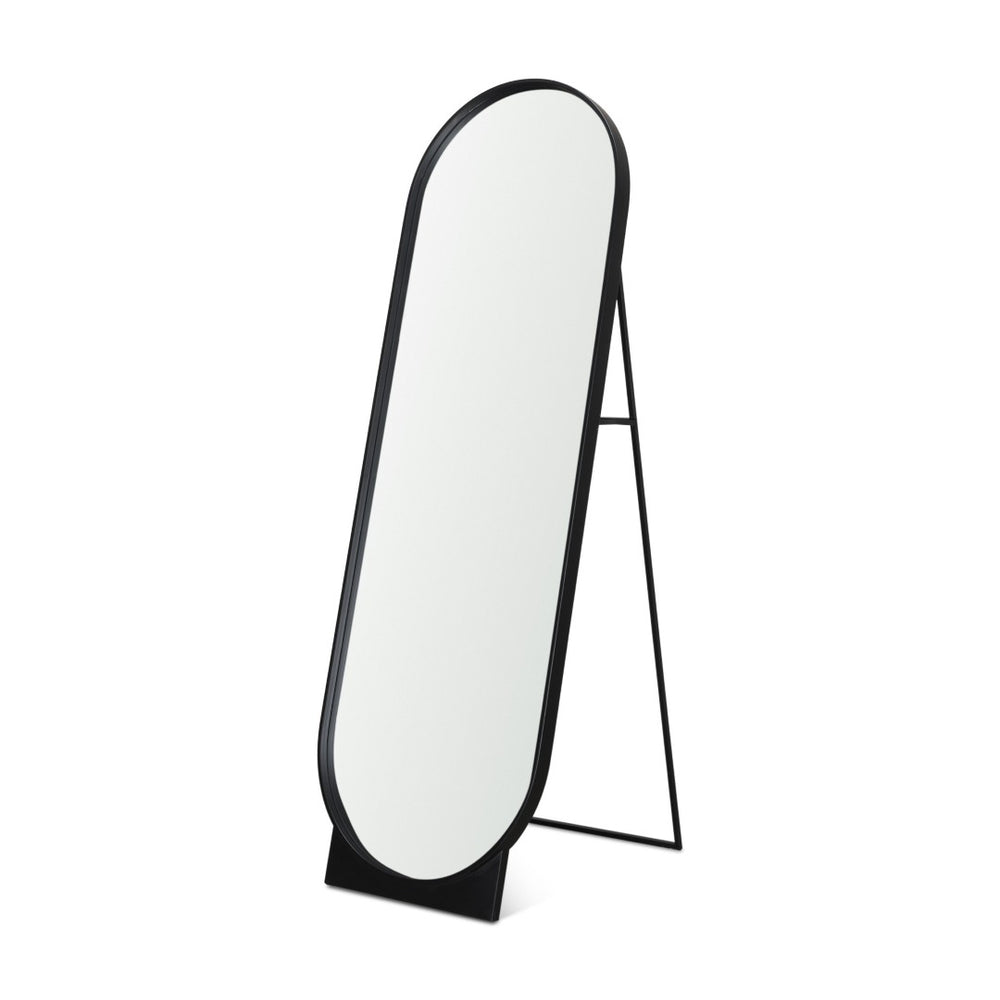 HomeRoots 67" Black Metal Oval Freestanding Mirror - Adjustable Tilt, Modern Design for Bedrooms & Living Rooms 607288