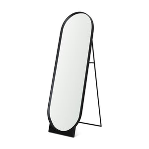 HomeRoots 67" Black Metal Oval Freestanding Mirror - Adjustable Tilt, Modern Design for Bedrooms & Living Rooms 607288