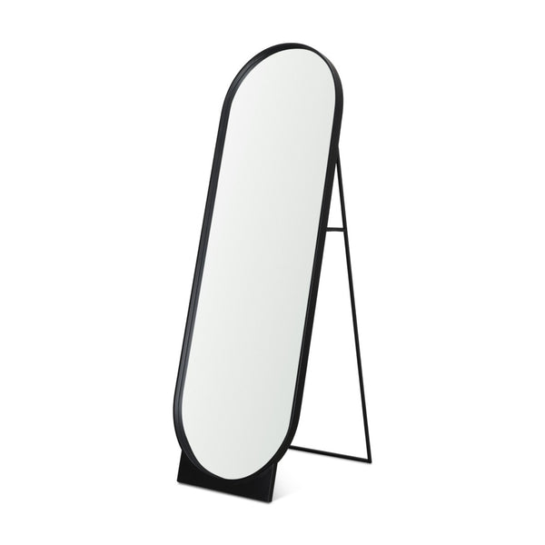 HomeRoots 67" Black Metal Oval Freestanding Mirror - Adjustable Tilt, Modern Design for Bedrooms & Living Rooms 607288