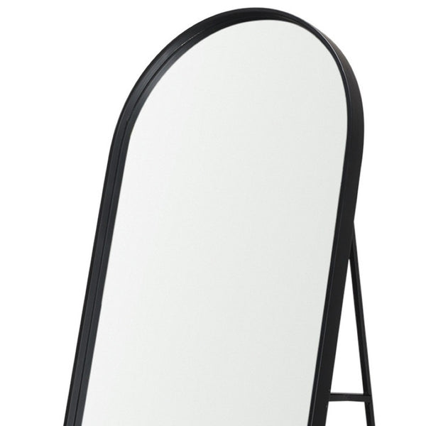 HomeRoots 67" Black Metal Oval Freestanding Mirror - Adjustable Tilt, Modern Design for Bedrooms & Living Rooms 607288