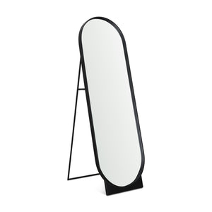 HomeRoots 67" Black Metal Oval Freestanding Mirror - Adjustable Tilt, Modern Design for Bedrooms & Living Rooms 607288