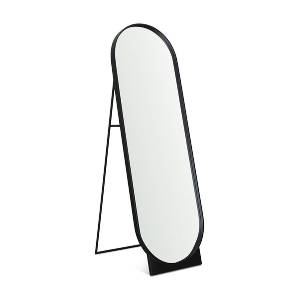 HomeRoots 67" Black Metal Oval Freestanding Mirror - Adjustable Tilt, Modern Design for Bedrooms & Living Rooms 607288