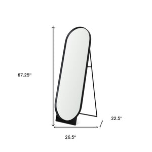 HomeRoots 67" Black Metal Oval Freestanding Mirror - Adjustable Tilt, Modern Design for Bedrooms & Living Rooms 607288