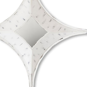 HomeRoots 17" White Distressed Solid Wood Star Accent Mirror - Rustic Farmhouse Decor for Any Room 607298