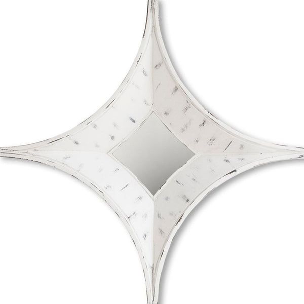 HomeRoots 17" White Distressed Solid Wood Star Accent Mirror - Rustic Farmhouse Decor for Any Room 607298