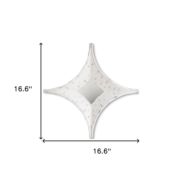 HomeRoots 17" White Distressed Solid Wood Star Accent Mirror - Rustic Farmhouse Decor for Any Room 607298