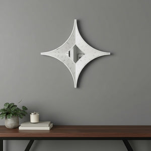 HomeRoots 17" White Distressed Solid Wood Star Accent Mirror - Rustic Farmhouse Decor for Any Room 607298