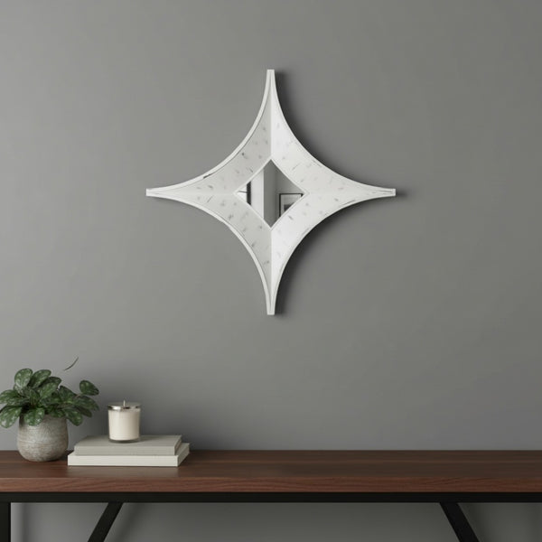 HomeRoots 17" White Distressed Solid Wood Star Accent Mirror - Rustic Farmhouse Decor for Any Room 607298