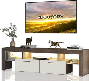 English Elm Dfw Modern Farmhouse Tv Console with Led Lighting Two Tone Wood Storage Drawers W2301P425834