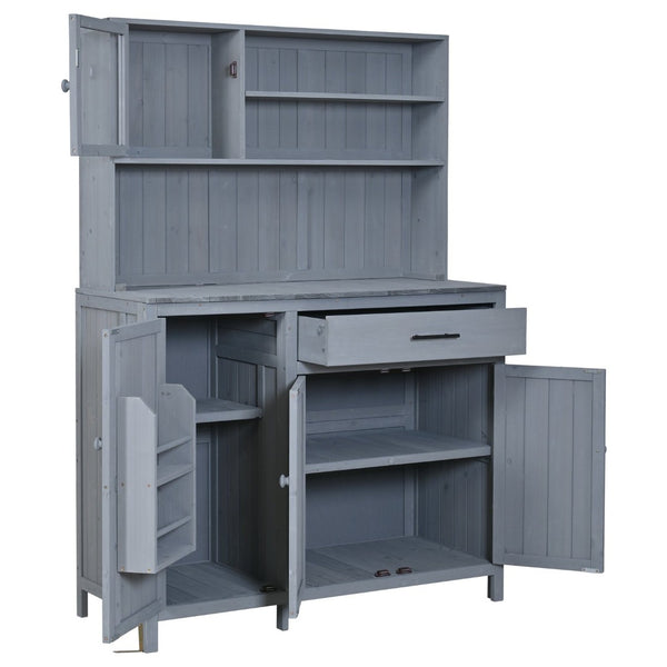 English Elm (with Hutch) Topamx Solid Fir Potting Bench Patio Workstation Spice Rack Drawer Gray N717P404330E