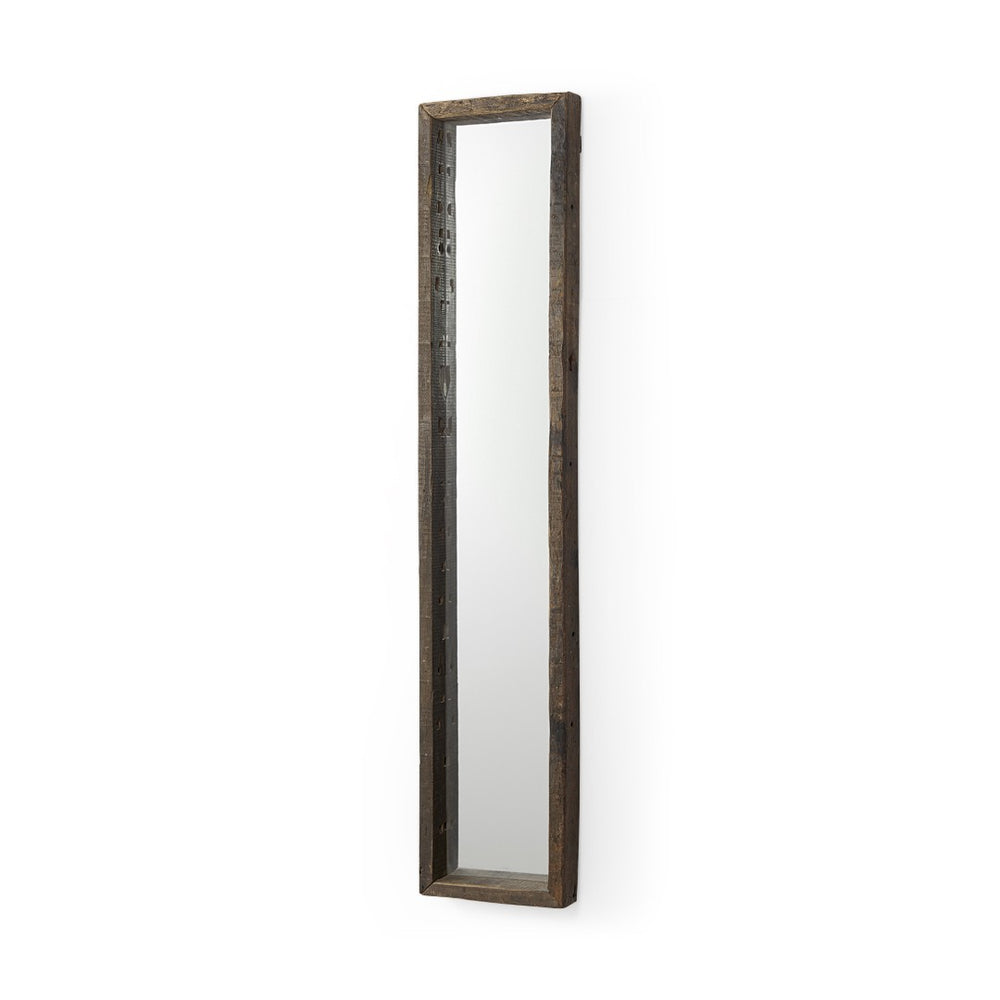 HomeRoots 12" Brown Solid Wood Framed Accent Mirror - Elegant Rectangular Design for Modern & Classic Homes 607300