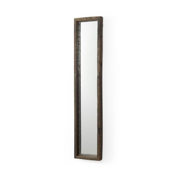 HomeRoots 12" Brown Solid Wood Framed Accent Mirror - Elegant Rectangular Design for Modern & Classic Homes 607300