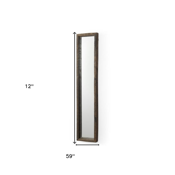HomeRoots 12" Brown Solid Wood Framed Accent Mirror - Elegant Rectangular Design for Modern & Classic Homes 607300