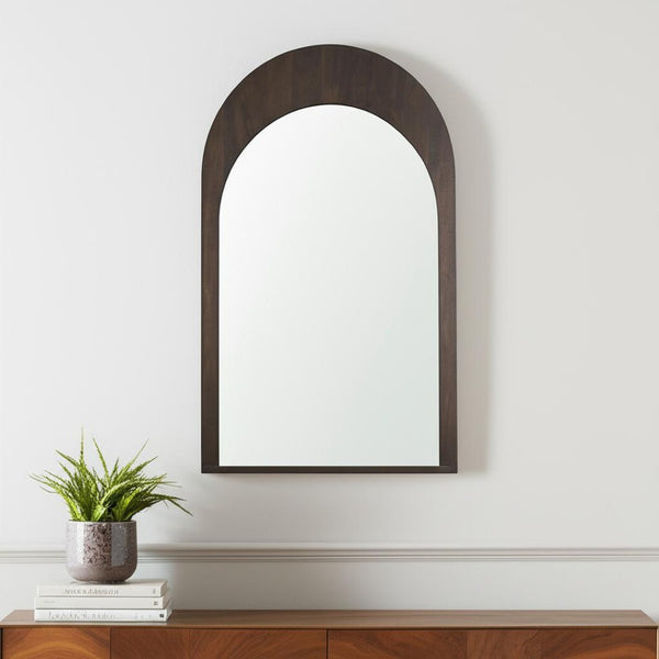 HomeRoots 48" Brown Solid Wood Arch Accent Mirror - Elegant Design, Ready to Hang, Perfect for Any Space! 607301
