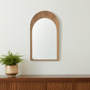 HomeRoots 48" Light Brown Arched Accent Mirror - Handcrafted Solid Wood Frame, Elegant Modern Design for Any Room 607302