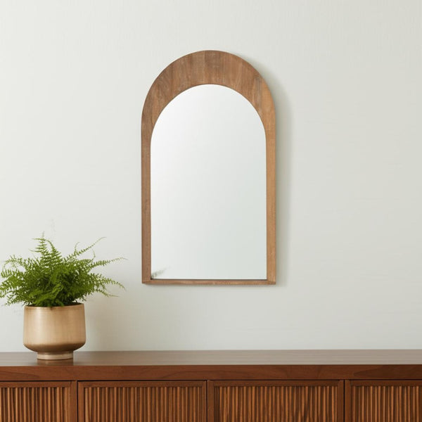 HomeRoots 48" Light Brown Arched Accent Mirror - Handcrafted Solid Wood Frame, Elegant Modern Design for Any Room 607302
