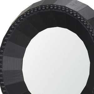 HomeRoots 30" Black Round Accent Mirror - Handcrafted Solid Mango Wood with Faceted Design & Beaded Trim 607304