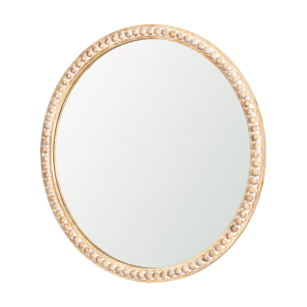 HomeRoots 30" Rustic Solid Wood Beaded Mirror - Vintage-Style Accent Decor for Any Room, Ready to Hang 607306