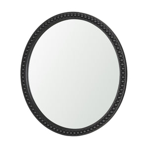 HomeRoots 30" Black Solid Wood Beaded Round Accent Mirror – Modern Design, Versatile Hanging, Stunning Reflection 607307