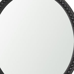 HomeRoots 30" Black Solid Wood Beaded Round Accent Mirror – Modern Design, Versatile Hanging, Stunning Reflection 607307