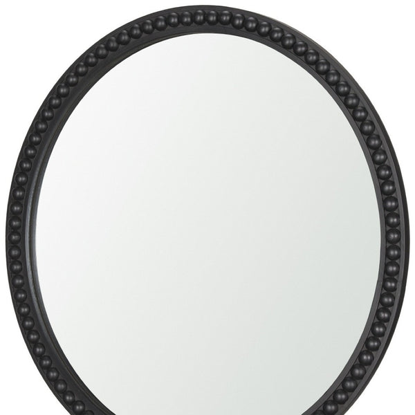 HomeRoots 30" Black Solid Wood Beaded Round Accent Mirror – Modern Design, Versatile Hanging, Stunning Reflection 607307