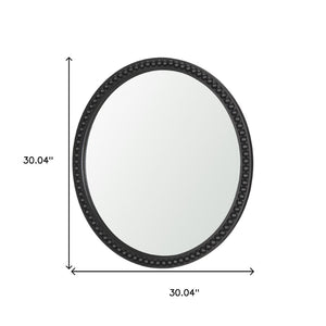 HomeRoots 30" Black Solid Wood Beaded Round Accent Mirror – Modern Design, Versatile Hanging, Stunning Reflection 607307