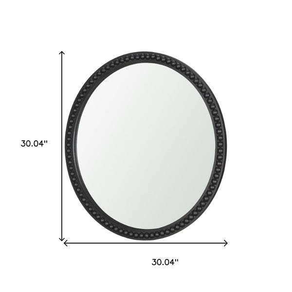 HomeRoots 30" Black Solid Wood Beaded Round Accent Mirror – Modern Design, Versatile Hanging, Stunning Reflection 607307