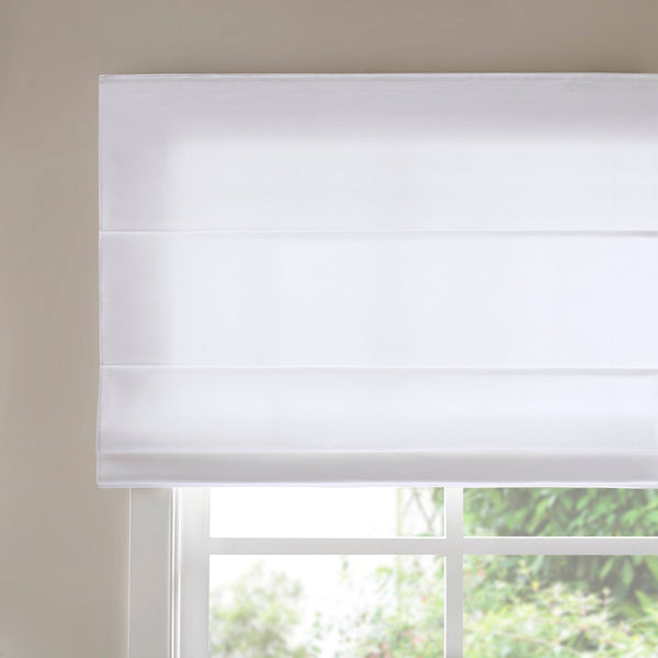 JLA Home Madison Park - Cordless Roman Blind Galen fabric — cordless, thermal blackout backing for energy savings & safety Matte white MP40-8778