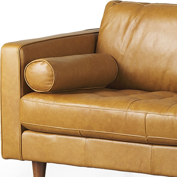 HomeRoots 65" Tan Leather Sofa - Luxurious Comfort with Brown Legs, Modern Design for Stylish Living Spaces 607310
