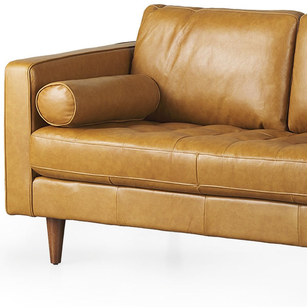 HomeRoots 65" Tan Leather Sofa - Luxurious Comfort with Brown Legs, Modern Design for Stylish Living Spaces 607310