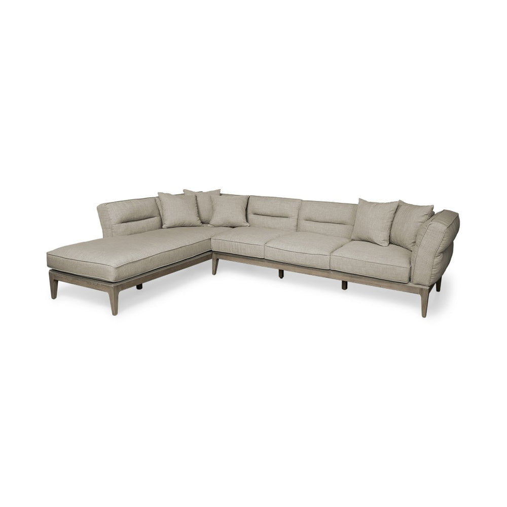 HomeRoots Beige L-Shaped Sofa Sectional with Chaise, Toss Pillows, Modern Design, and Superior Comfort 607313