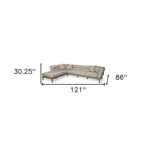 HomeRoots Beige L-Shaped Sofa Sectional with Chaise, Toss Pillows, Modern Design, and Superior Comfort 607313