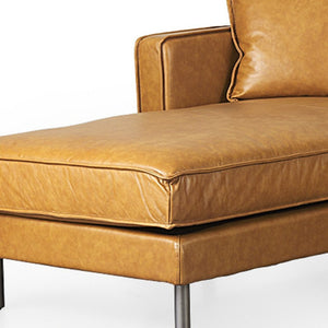 HomeRoots Tan Genuine Leather L-Shaped Sectional Sofa with Chaise & Toss Pillows for Luxurious Comfort 607314